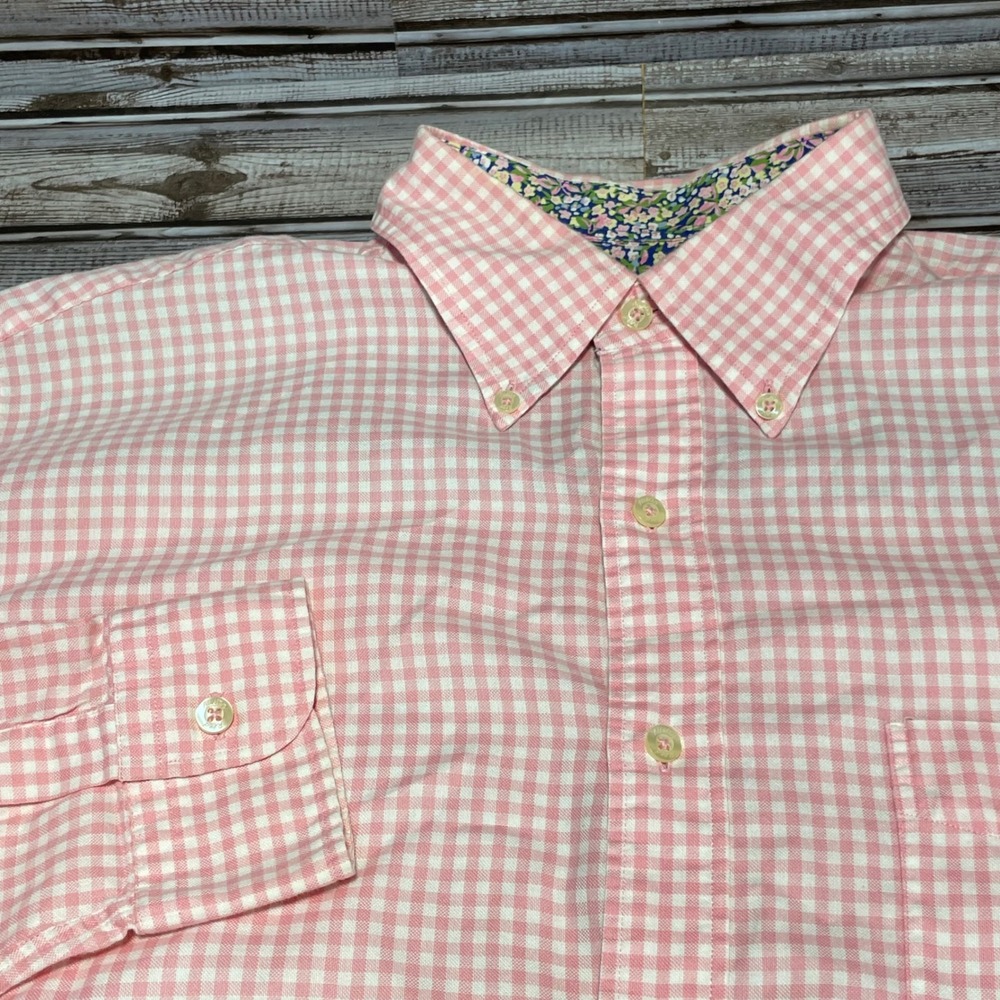 Austin Reed Button Down Long Sleeve‎ White Pink Check Mens Size Large